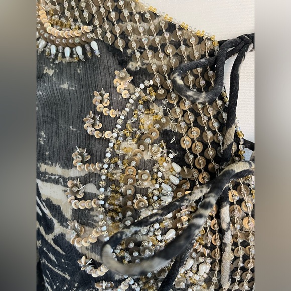 Cache Sheer Grey and Black Beaded Blouse - Picture 9 of 10